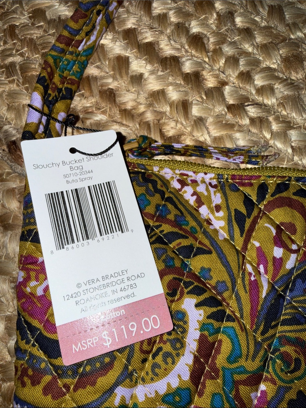 Vera Bradley Olive Green Paisley Shoulder Bag with Pink & Teal Accents - Picture 2 of 7